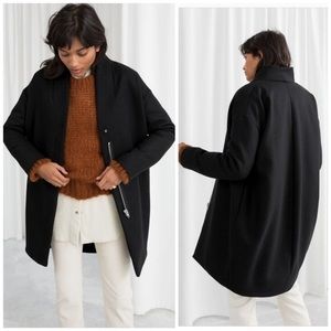 & Other Stories Black Wool Blend Cocoon Peacoat size 6
